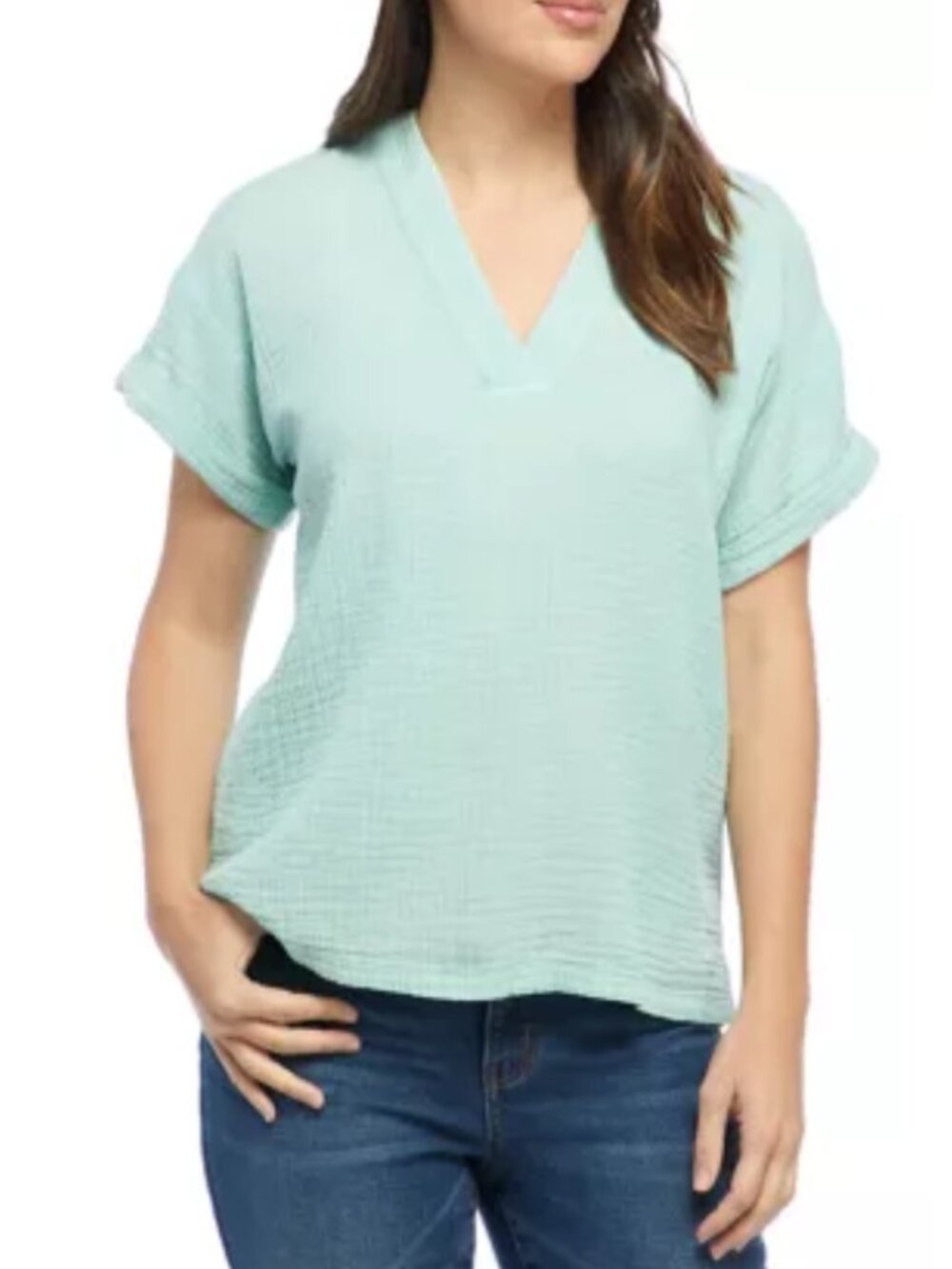 Wonderly Turquoise Gauze V-Neck Relaxed Popover Cotton Top